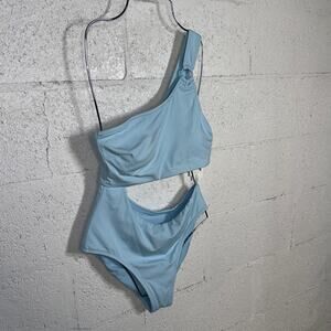 Jessica Simpson Women's Cutout Asymmetrical 1 Piece Swimsuit blue Medium $98